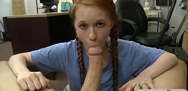  Redhead teen pawns her pussy and banged